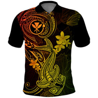 Hawaii Polo Shirt Hammerhead Shark Tattoo Mix Polynesian Plumeria Reggae Version - Wonder Print Shop
