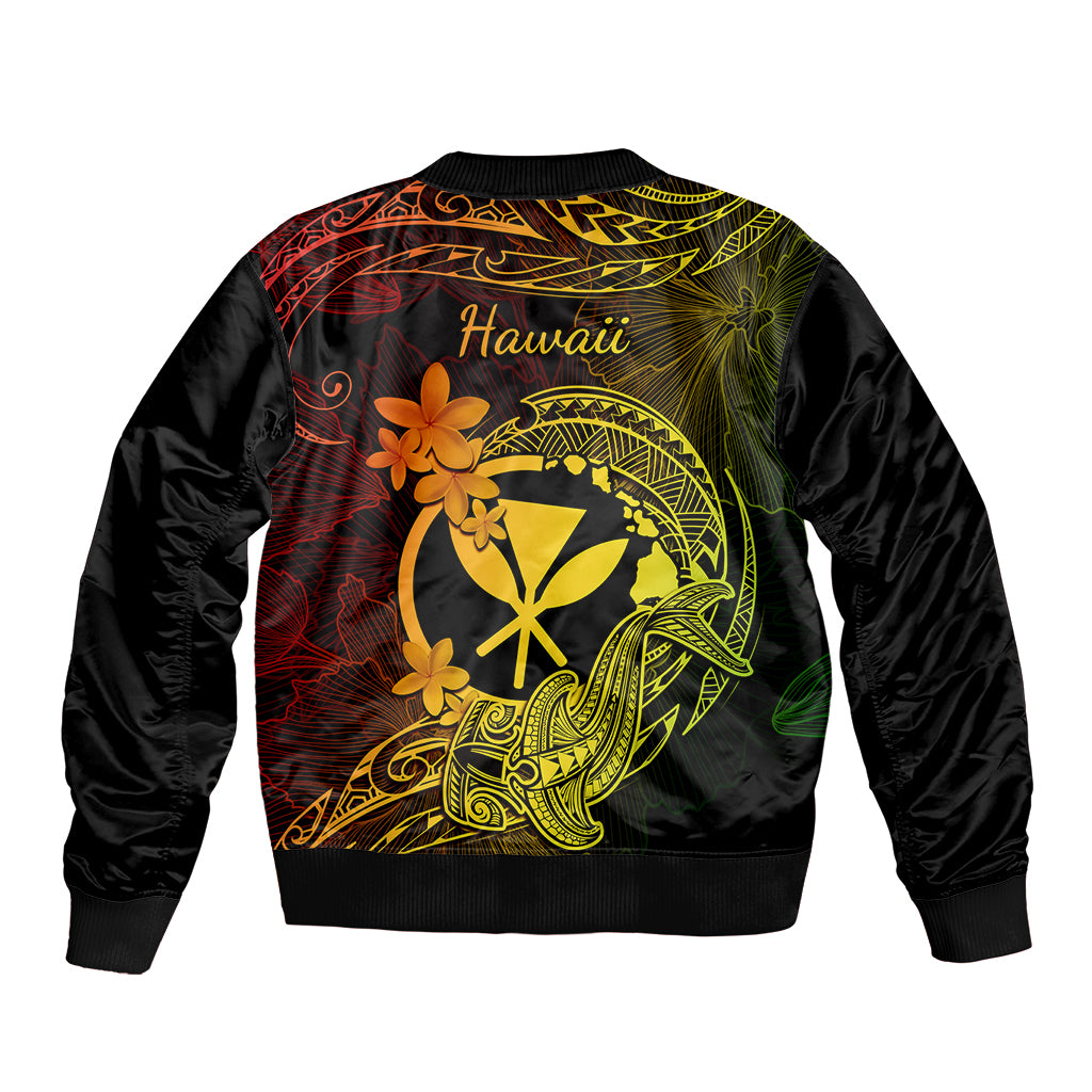 Hawaii Sleeve Zip Bomber Jacket Hammerhead Shark Tattoo Mix Polynesian Plumeria Reggae Version - Wonder Print Shop