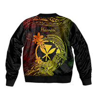Hawaii Sleeve Zip Bomber Jacket Hammerhead Shark Tattoo Mix Polynesian Plumeria Reggae Version - Wonder Print Shop