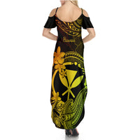 Hawaii Summer Maxi Dress Hammerhead Shark Tattoo Mix Polynesian Plumeria Reggae Version - Wonder Print Shop
