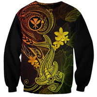 Hawaii Sweatshirt Hammerhead Shark Tattoo Mix Polynesian Plumeria Reggae Version - Wonder Print Shop