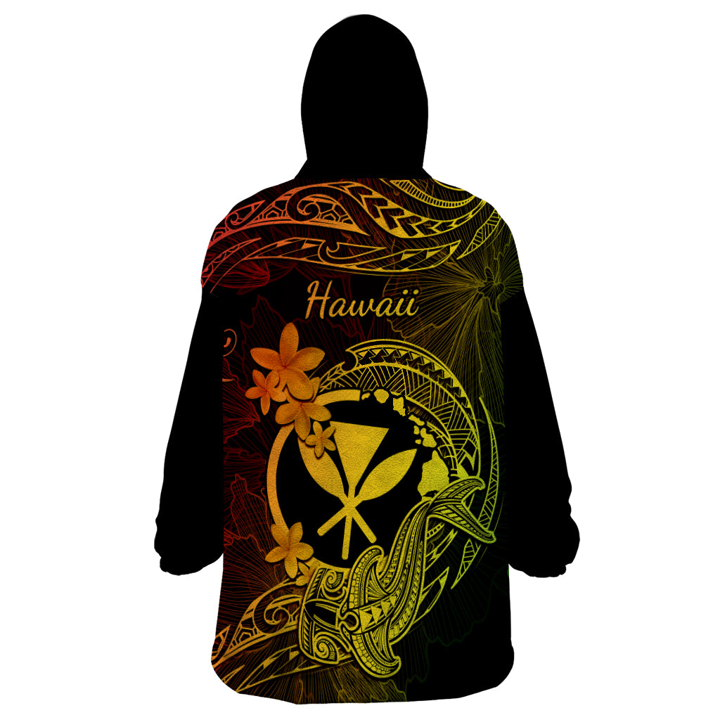 Hawaii Wearable Blanket Hoodie Hammerhead Shark Tattoo Mix Polynesian Plumeria Reggae Version - Wonder Print Shop
