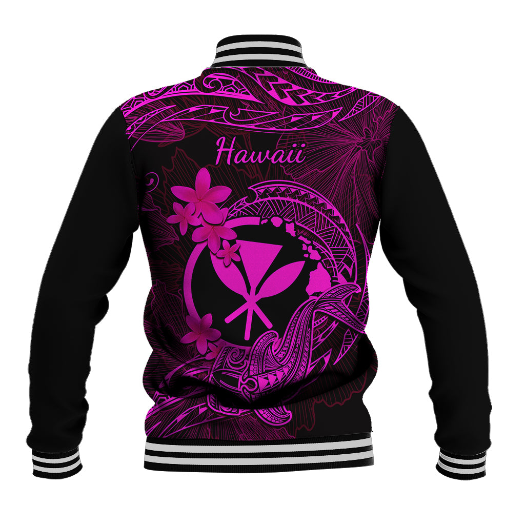 Hawaii Baseball Jacket Hammerhead Shark Tattoo Mix Polynesian Plumeria Pink Version - Wonder Print Shop