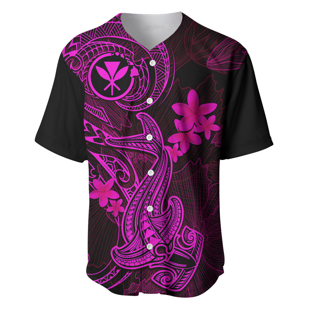 Hawaii Baseball Jersey Hammerhead Shark Tattoo Mix Polynesian Plumeria Pink Version - Wonder Print Shop