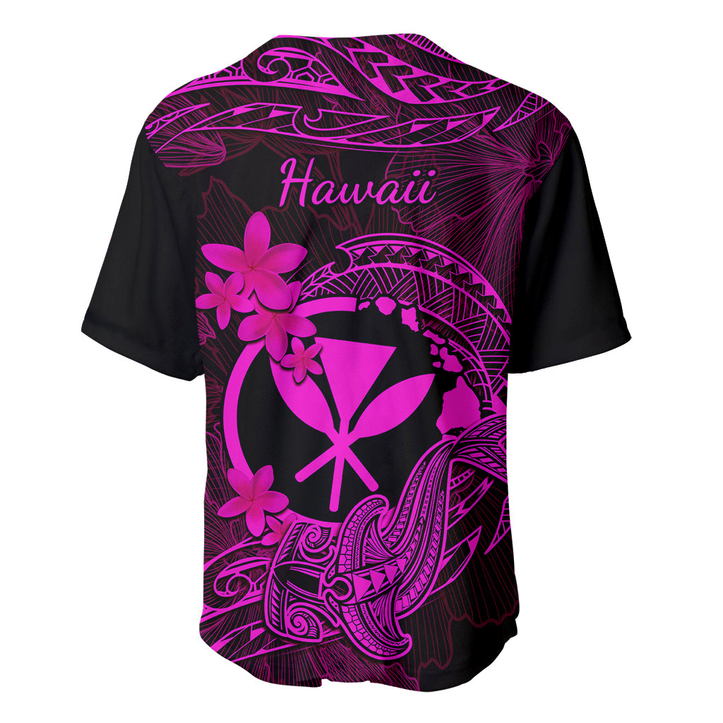 Hawaii Baseball Jersey Hammerhead Shark Tattoo Mix Polynesian Plumeria Pink Version - Wonder Print Shop