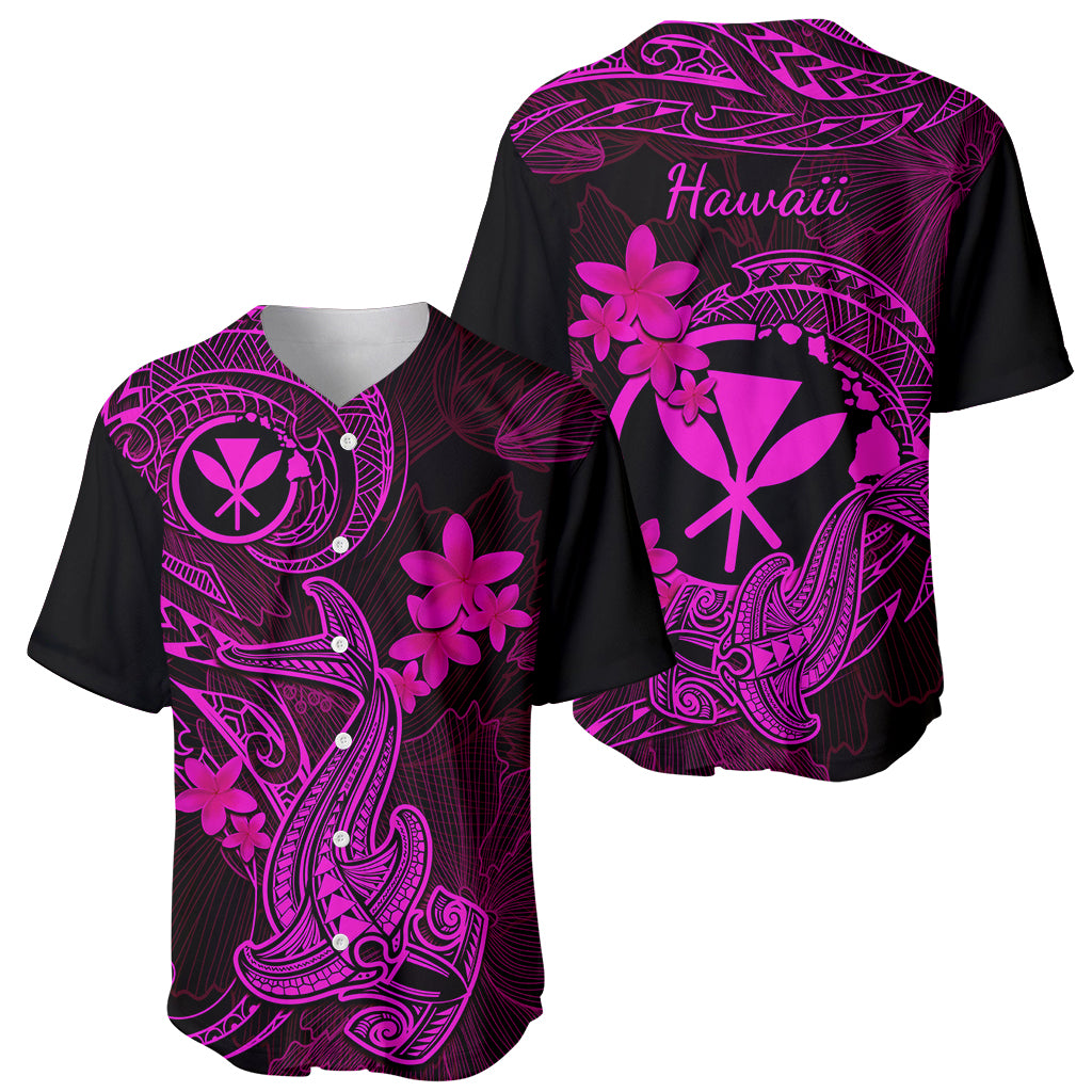 Hawaii Baseball Jersey Hammerhead Shark Tattoo Mix Polynesian Plumeria Pink Version - Wonder Print Shop