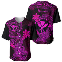 Hawaii Baseball Jersey Hammerhead Shark Tattoo Mix Polynesian Plumeria Pink Version - Wonder Print Shop