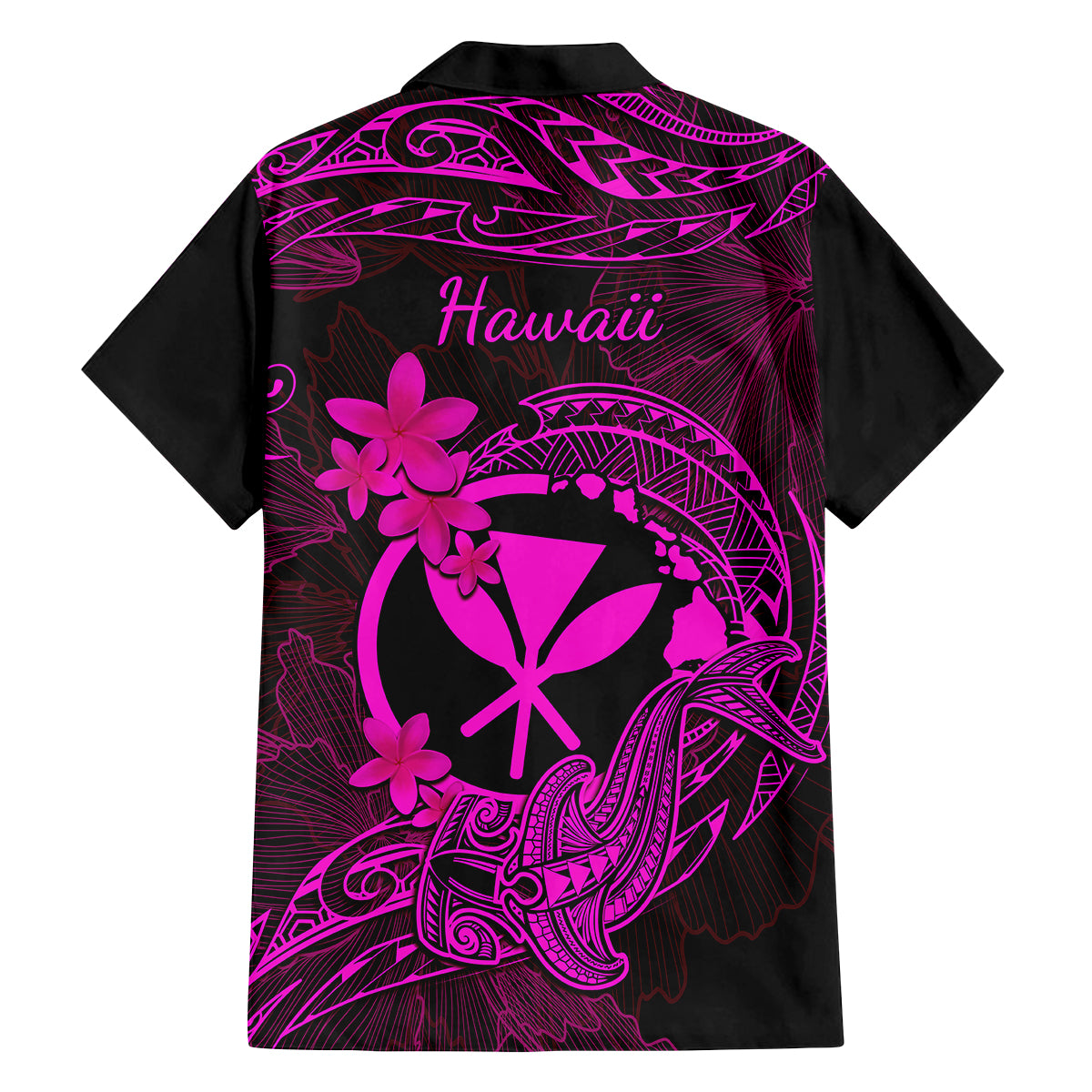Hawaii Family Matching Tank Maxi Dress and Hawaiian Shirt Hammerhead Shark Tattoo Mix Polynesian Plumeria Pink Version - Wonder Print Shop