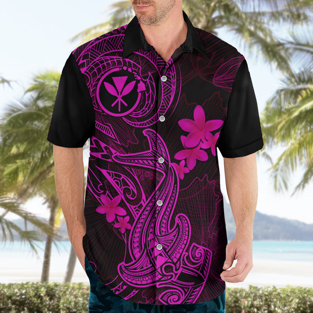 Hawaii Hawaiian Shirt Hammerhead Shark Tattoo Mix Polynesian Plumeria Pink Version - Wonder Print Shop