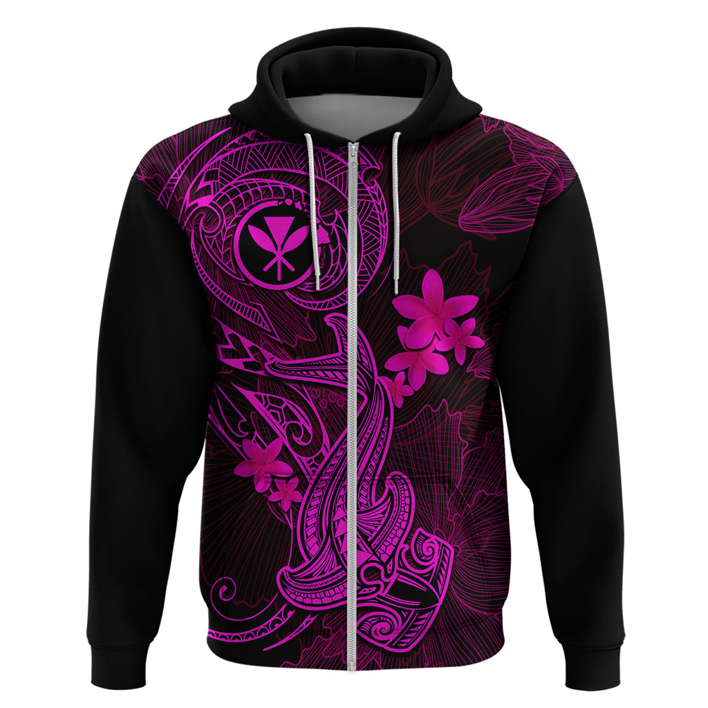 Hawaii Hoodie Hammerhead Shark Tattoo Mix Polynesian Plumeria Pink Version - Wonder Print Shop