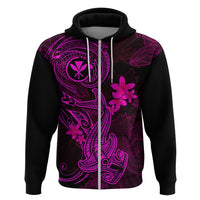 Hawaii Hoodie Hammerhead Shark Tattoo Mix Polynesian Plumeria Pink Version - Wonder Print Shop