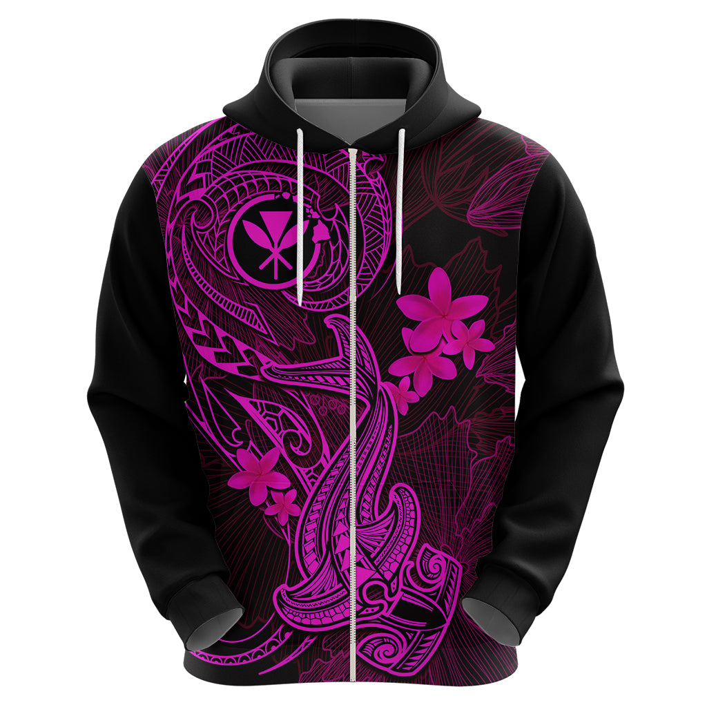 Hawaii Hoodie Hammerhead Shark Tattoo Mix Polynesian Plumeria Pink Version - Wonder Print Shop