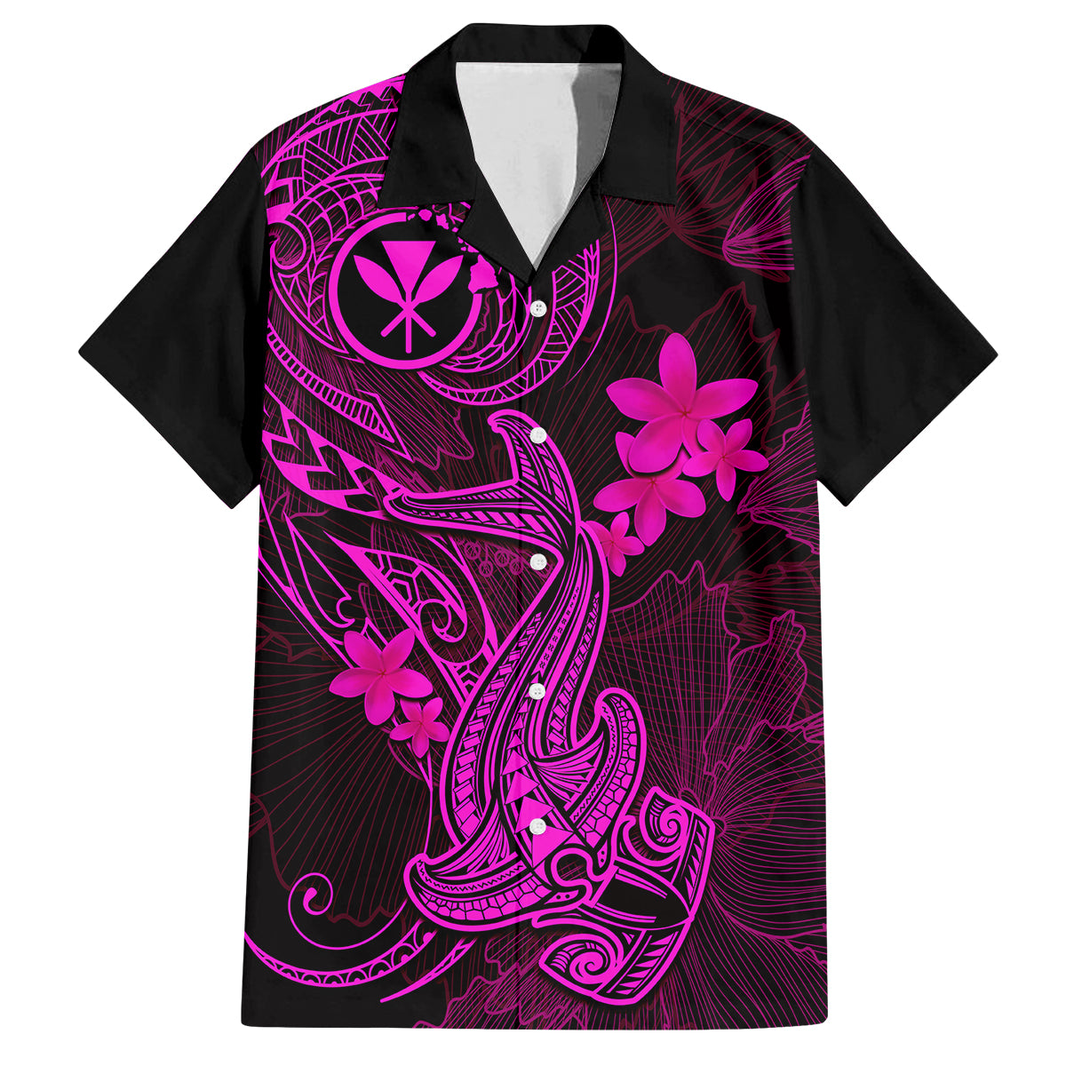 Hawaii Kid Hawaiian Shirt Hammerhead Shark Tattoo Mix Polynesian Plumeria Pink Version - Wonder Print Shop