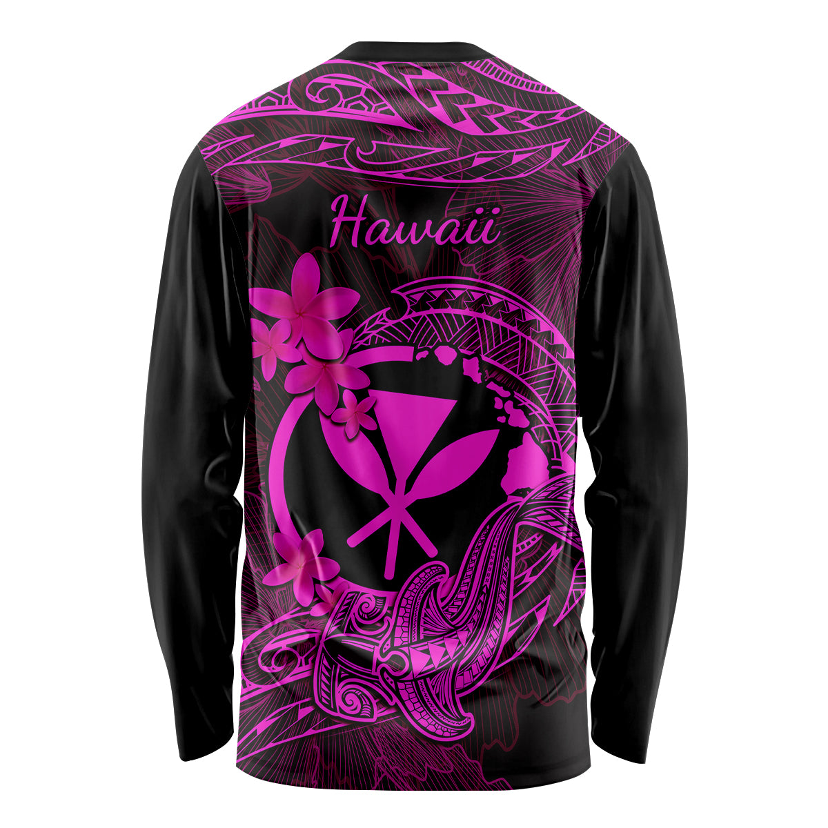 Hawaii Long Sleeve Shirt Hammerhead Shark Tattoo Mix Polynesian Plumeria Pink Version - Wonder Print Shop