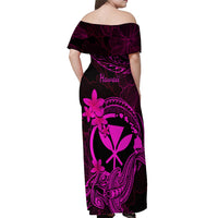 Hawaii Off Shoulder Maxi Dress Hammerhead Shark Tattoo Mix Polynesian Plumeria Pink Version - Wonder Print Shop
