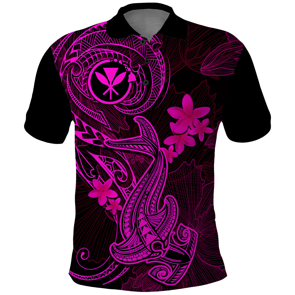 Hawaii Polo Shirt Hammerhead Shark Tattoo Mix Polynesian Plumeria Pink Version - Wonder Print Shop