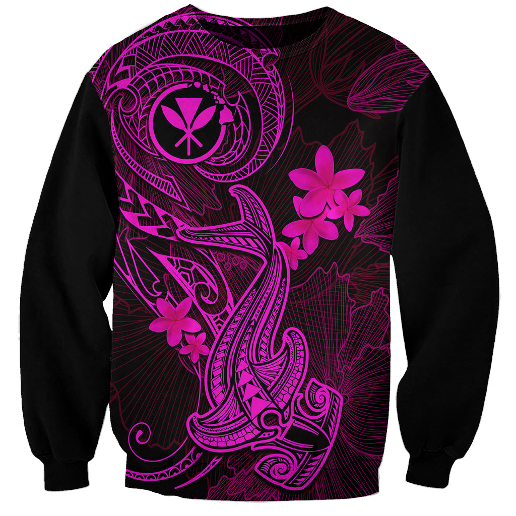 Hawaii Sweatshirt Hammerhead Shark Tattoo Mix Polynesian Plumeria Pink Version - Wonder Print Shop