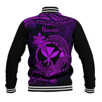 Hawaii Baseball Jacket Hammerhead Shark Tattoo Mix Polynesian Plumeria Purple Version - Wonder Print Shop