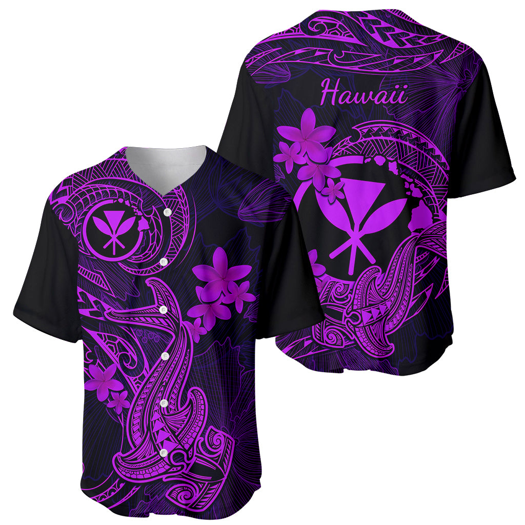 Hawaii Baseball Jersey Hammerhead Shark Tattoo Mix Polynesian Plumeria Purple Version - Wonder Print Shop