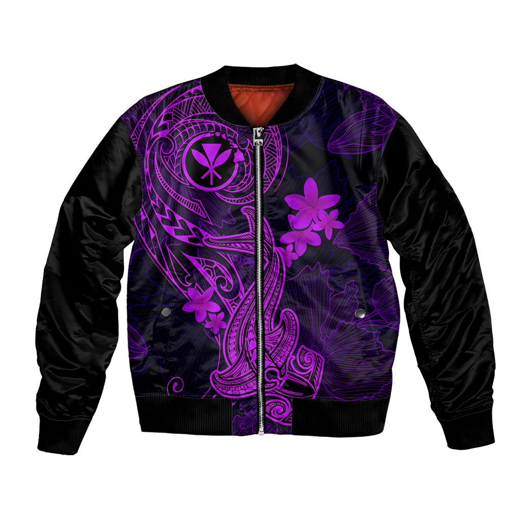 Hawaii Bomber Jacket Hammerhead Shark Tattoo Mix Polynesian Plumeria Purple Version - Wonder Print Shop