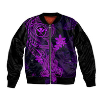 Hawaii Bomber Jacket Hammerhead Shark Tattoo Mix Polynesian Plumeria Purple Version - Wonder Print Shop