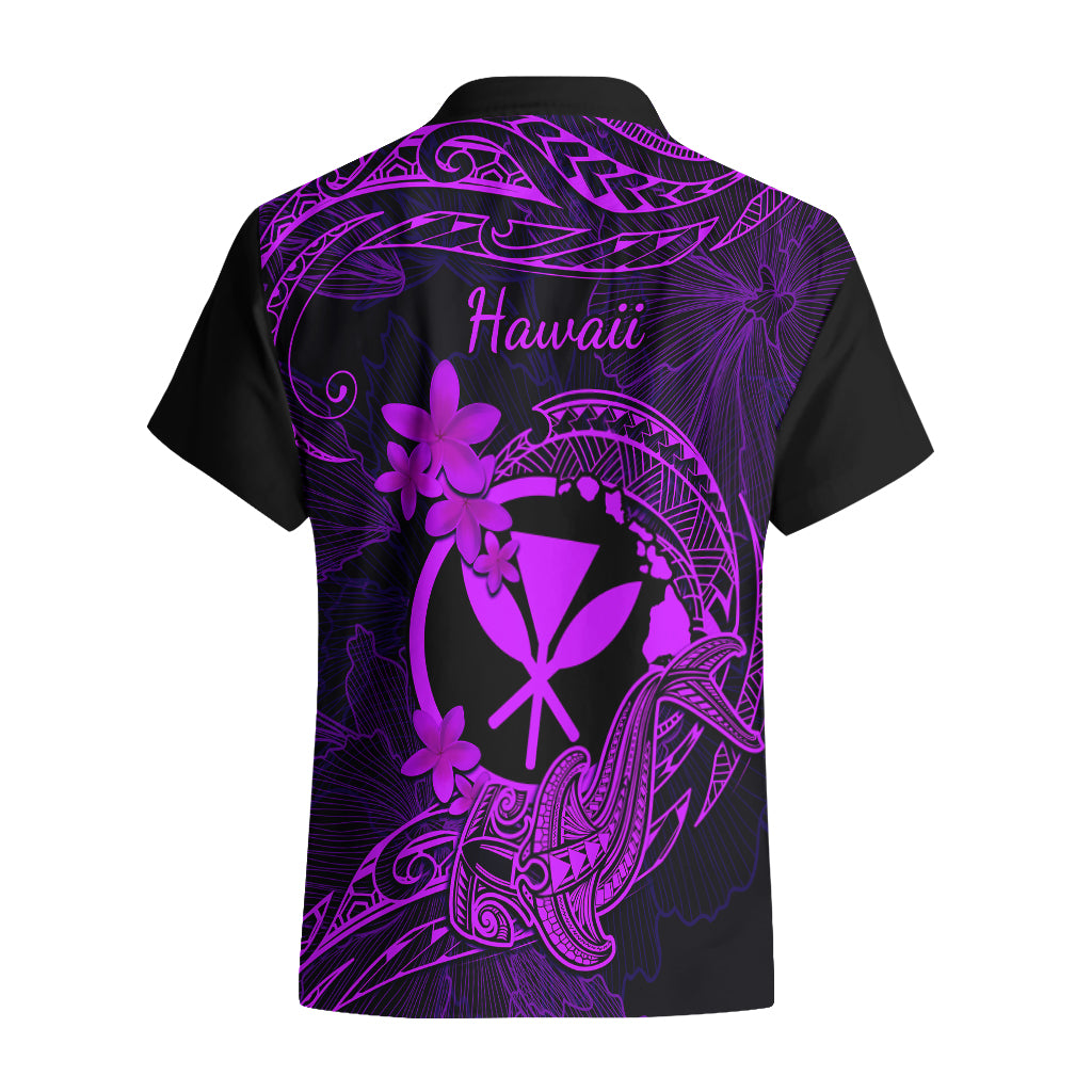 Hawaii Hawaiian Shirt Hammerhead Shark Tattoo Mix Polynesian Plumeria Purple Version - Wonder Print Shop