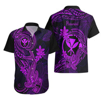 Hawaii Hawaiian Shirt Hammerhead Shark Tattoo Mix Polynesian Plumeria Purple Version - Wonder Print Shop