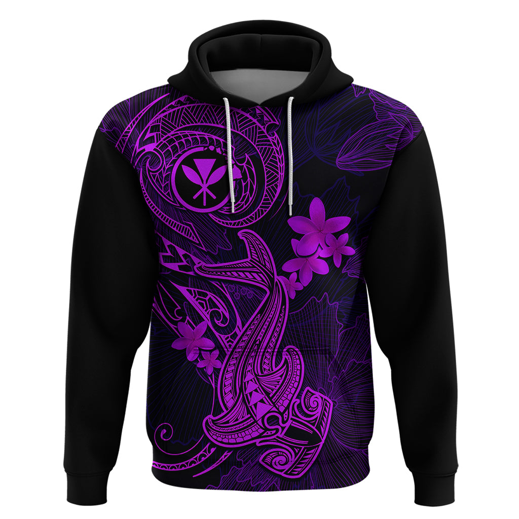 Hawaii Hoodie Hammerhead Shark Tattoo Mix Polynesian Plumeria Purple Version - Wonder Print Shop