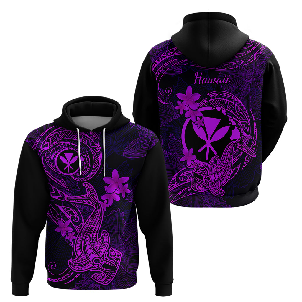 Hawaii Hoodie Hammerhead Shark Tattoo Mix Polynesian Plumeria Purple Version - Wonder Print Shop