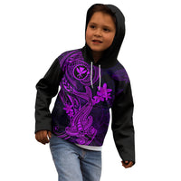 Hawaii Kid Hoodie Hammerhead Shark Tattoo Mix Polynesian Plumeria Purple Version - Wonder Print Shop