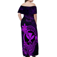 Hawaii Off Shoulder Maxi Dress Hammerhead Shark Tattoo Mix Polynesian Plumeria Purple Version - Wonder Print Shop