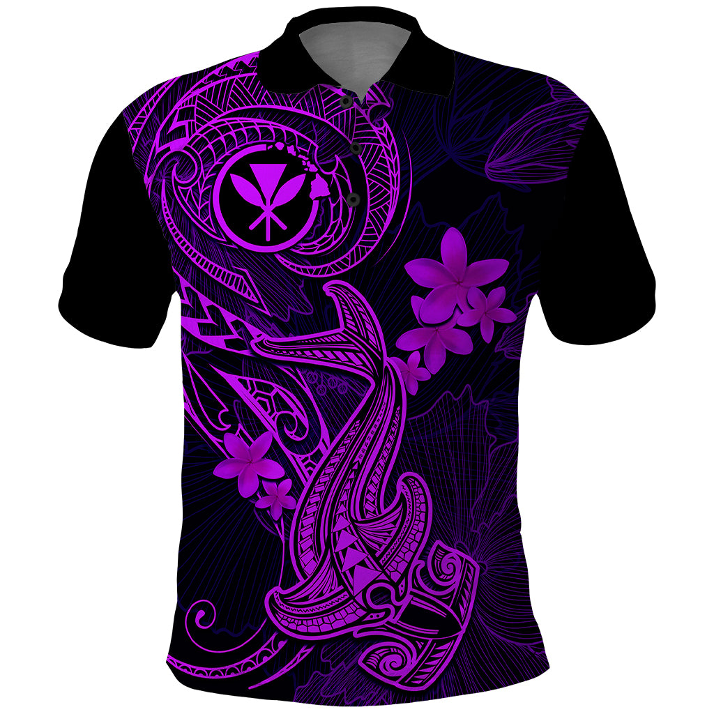 Hawaii Polo Shirt Hammerhead Shark Tattoo Mix Polynesian Plumeria Purple Version - Wonder Print Shop