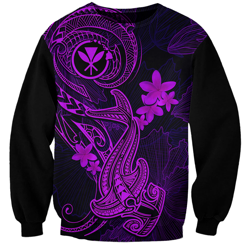 Hawaii Sweatshirt Hammerhead Shark Tattoo Mix Polynesian Plumeria Purple Version - Wonder Print Shop