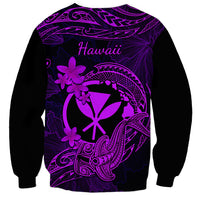 Hawaii Sweatshirt Hammerhead Shark Tattoo Mix Polynesian Plumeria Purple Version - Wonder Print Shop