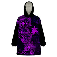 Hawaii Wearable Blanket Hoodie Hammerhead Shark Tattoo Mix Polynesian Plumeria Purple Version - Wonder Print Shop