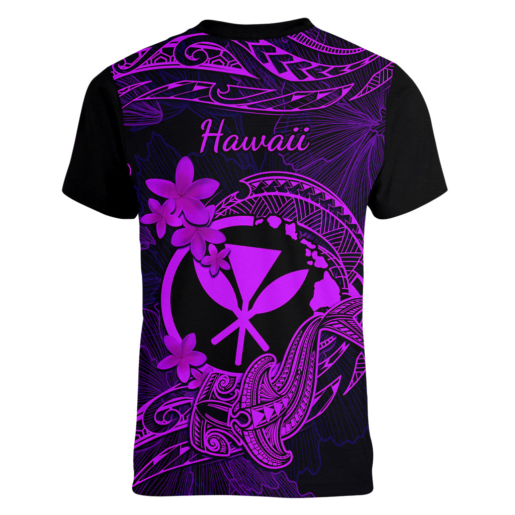 Hawaii Women V Neck T Shirt Hammerhead Shark Tattoo Mix Polynesian Plumeria Purple Version - Wonder Print Shop