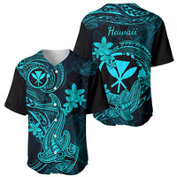 Hawaii Baseball Jersey Hammerhead Shark Tattoo Mix Polynesian Plumeria Turquoise Version - Wonder Print Shop