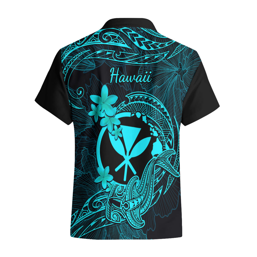 Hawaii Hawaiian Shirt Hammerhead Shark Tattoo Mix Polynesian Plumeria Turquoise Version - Wonder Print Shop