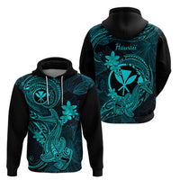Hawaii Hoodie Hammerhead Shark Tattoo Mix Polynesian Plumeria Turquoise Version - Wonder Print Shop