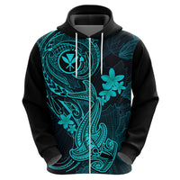 Hawaii Hoodie Hammerhead Shark Tattoo Mix Polynesian Plumeria Turquoise Version - Wonder Print Shop