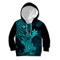 Hawaii Kid Hoodie Hammerhead Shark Tattoo Mix Polynesian Plumeria Turquoise Version - Wonder Print Shop