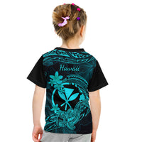 Hawaii Kid T Shirt Hammerhead Shark Tattoo Mix Polynesian Plumeria Turquoise Version - Wonder Print Shop
