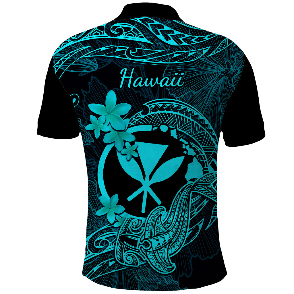 Hawaii Polo Shirt Hammerhead Shark Tattoo Mix Polynesian Plumeria Turquoise Version - Wonder Print Shop