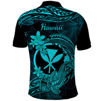 Hawaii Polo Shirt Hammerhead Shark Tattoo Mix Polynesian Plumeria Turquoise Version - Wonder Print Shop
