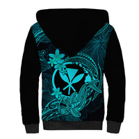 Hawaii Sherpa Hoodie Hammerhead Shark Tattoo Mix Polynesian Plumeria Turquoise Version - Wonder Print Shop