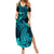 Hawaii Summer Maxi Dress Hammerhead Shark Tattoo Mix Polynesian Plumeria Turquoise Version - Wonder Print Shop