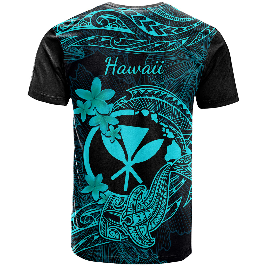 Hawaii T Shirt Hammerhead Shark Tattoo Mix Polynesian Plumeria Turquoise Version - Wonder Print Shop