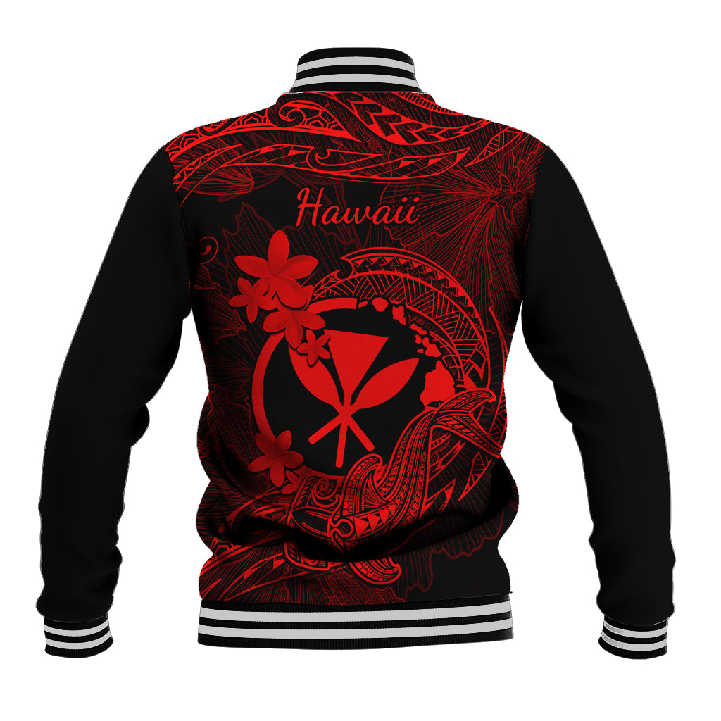 Hawaii Baseball Jacket Hammerhead Shark Tattoo Mix Polynesian Plumeria Red Version - Wonder Print Shop