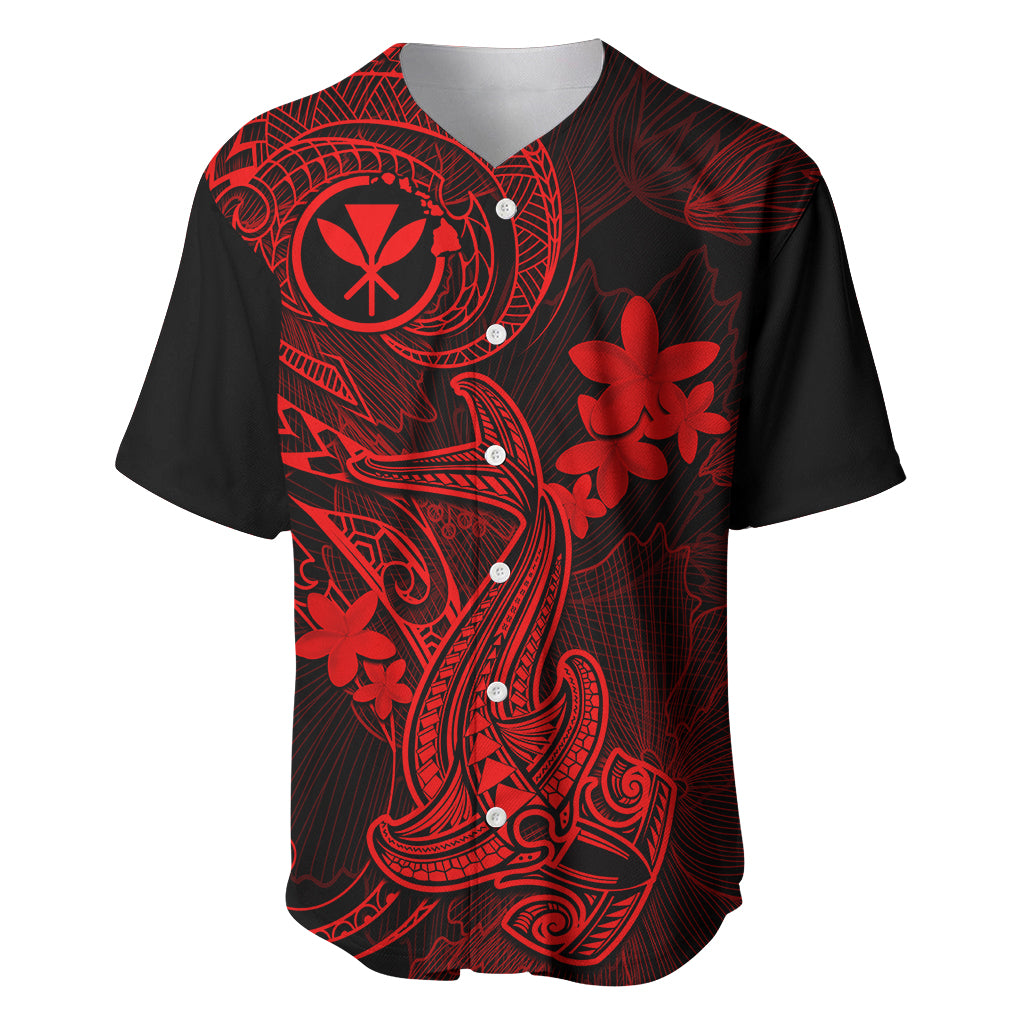 Hawaii Baseball Jersey Hammerhead Shark Tattoo Mix Polynesian Plumeria Red Version - Wonder Print Shop