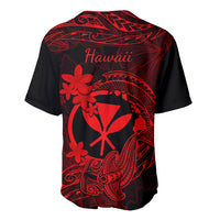 Hawaii Baseball Jersey Hammerhead Shark Tattoo Mix Polynesian Plumeria Red Version - Wonder Print Shop
